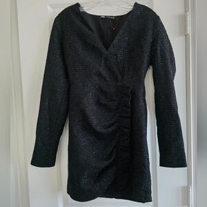 Zara Black Textured Long Sleeve Mini Dress Size Small